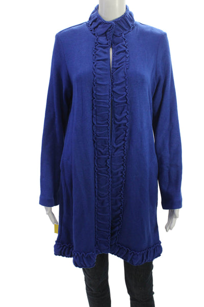 Pure Essence Women Cardigan Blue Mock Neck Long Sleeve Size M