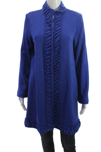Pure Essence Womens Blue Zip High Neck Coatigan Rayon Blend Size S
