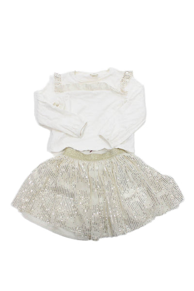 Crewcuts Childrens Girls Ruffled Trim A Line Skirt Set White Gold Size 2-3