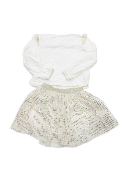 Crewcuts Childrens Girls Ruffled Trim A Line Skirt Set White Gold Size 2-3