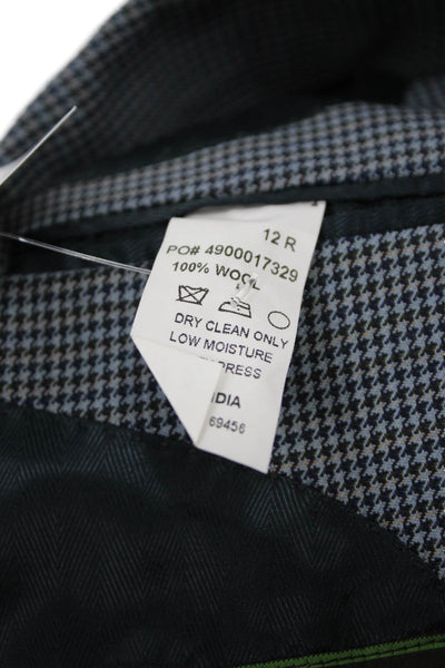 Joseph Abboud Childrens Boys Houndstooth Print Blazer Blue Wool Size 12