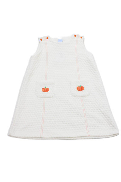 Bella Bliss Childrens Girls Quilted Texture Pumpkin Pocket Dress White Size 10