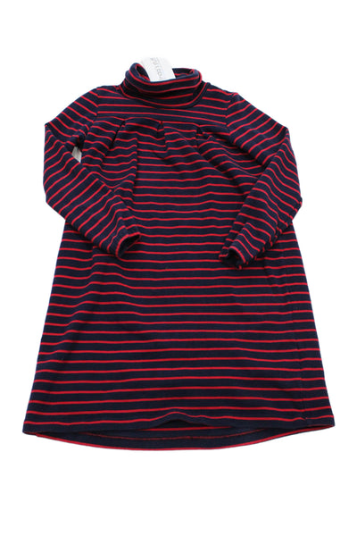 Busy Bees Childrens Girls Striped Turtleneck Dress Navy Blue Red Size 10