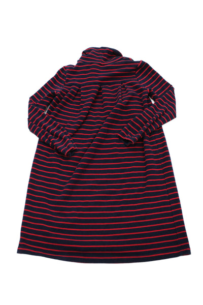 Busy Bees Childrens Girls Striped Turtleneck Dress Navy Blue Red Size 10