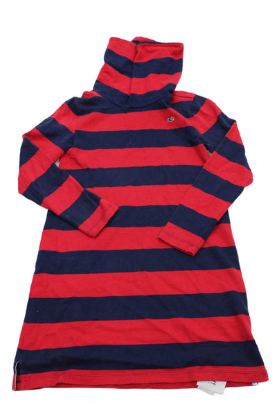 Vineyard Vines Childrens Girls Striped Turtleneck Dress Navy Blue Red Size 10-12