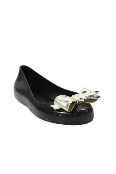 Melissa Womens Bow Detail Slide On Ballet Flats Black Gold Size 2