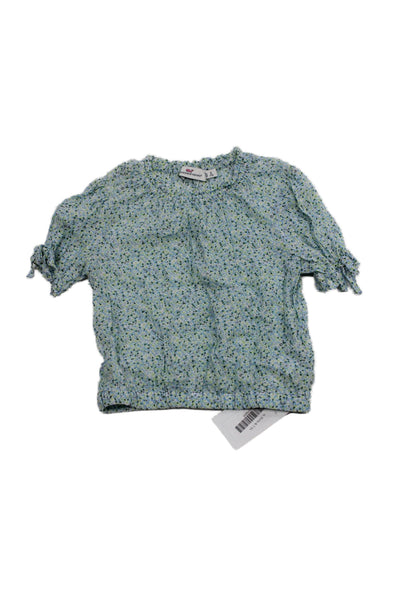 Vineyard Vines Childrens Girls Floral Print Short Sleeves Blouse Blue Size 7-8