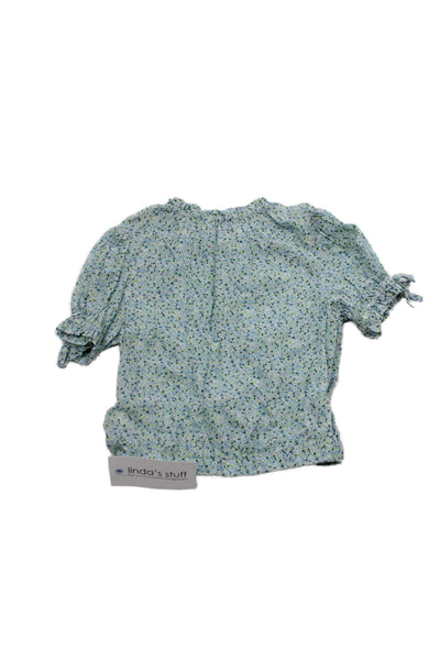 Vineyard Vines Childrens Girls Floral Print Short Sleeves Blouse Blue Size 7-8