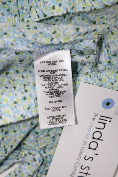 Vineyard Vines Childrens Girls Floral Print Short Sleeves Blouse Blue Size 7-8