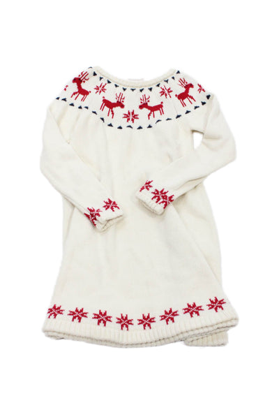 Hanna Andersson Childrens Long Sleeves A Line Sweater Dress White Red Size 6-7