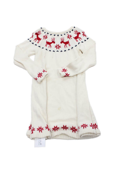 Hanna Andersson Childrens Long Sleeves A Line Sweater Dress White Red Size 6-7