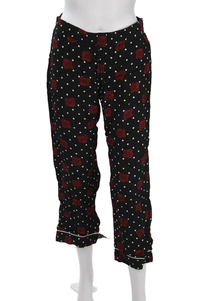 Three Dots Women Cropped Floral Polka Dot Viscose Black Pants Size XS