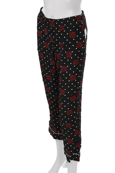 Three Dots Women Cropped Floral Polka Dot Viscose Black Pants Size XS