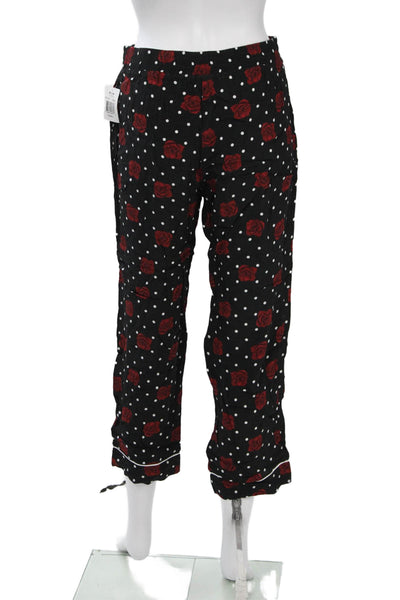 Three Dots Women Cropped Floral Polka Dot Viscose Black Pants Size XS