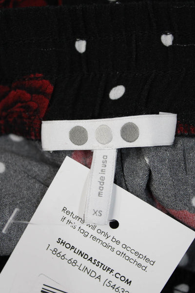 Three Dots Women Cropped Floral Polka Dot Viscose Black Pants Size XS