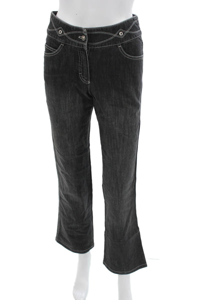 Escada Womens Bootcut Jeans Dark Gray Geometric Mid Rise Designer Size 34