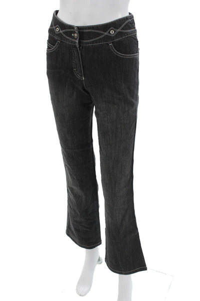 Escada Womens Bootcut Jeans Dark Gray Geometric Mid Rise Designer Size 34