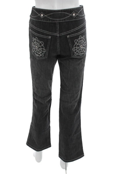 Escada Womens Bootcut Jeans Dark Gray Geometric Mid Rise Designer Size 34
