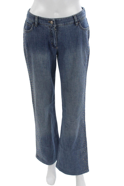 Escada Women Bootcut Flared Jeans Blue Mid Rise Button 31in Inseam Size 34