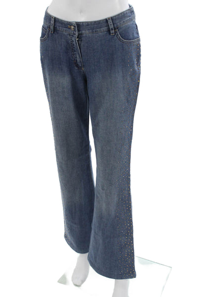 Escada Women Bootcut Flared Jeans Blue Mid Rise Button 31in Inseam Size 34