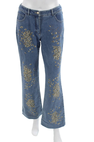 Escada Womens Bootcut Flared Animal Print Blue Jeans Size 36