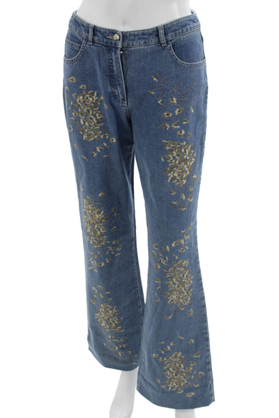 Escada Womens Bootcut Flared Animal Print Blue Jeans Size 36