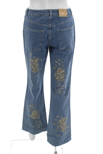 Escada Womens Bootcut Flared Animal Print Blue Jeans Size 36
