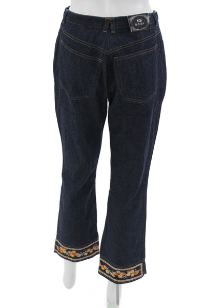 Escada Women Cropped Floral Dark Blue Jeans Button Mid Rise Size 38