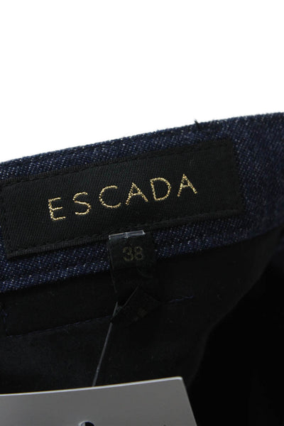 Escada Women Cropped Floral Dark Blue Jeans Button Mid Rise Size 38