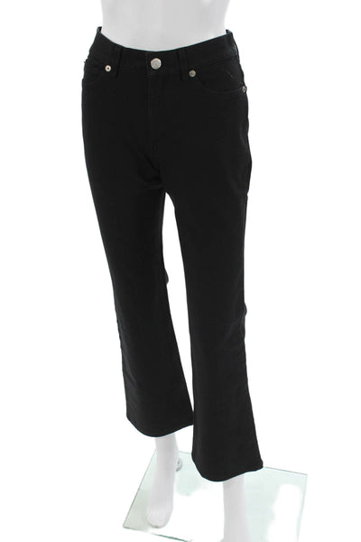 Escada Sport Womens Cropped Black Pants Mid Rise Button Size 34