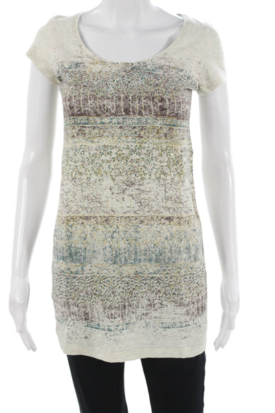 Peruvian Connection Women Tunic Tee Beige Floral Cotton Size XS