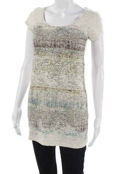 Peruvian Connection Women Tunic Tee Beige Floral Cotton Size XS