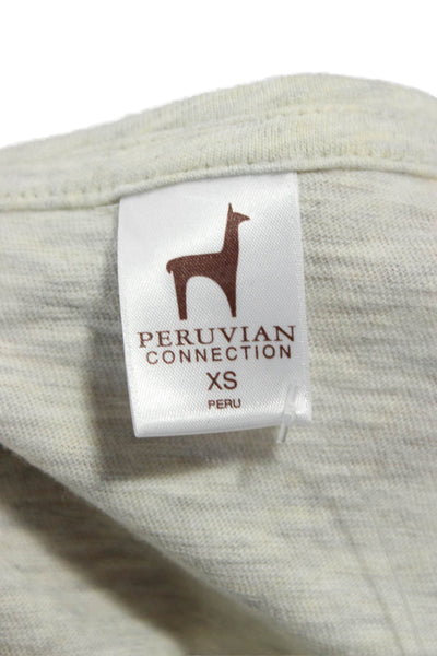Peruvian Connection Women Tunic Tee Beige Floral Cotton Size XS