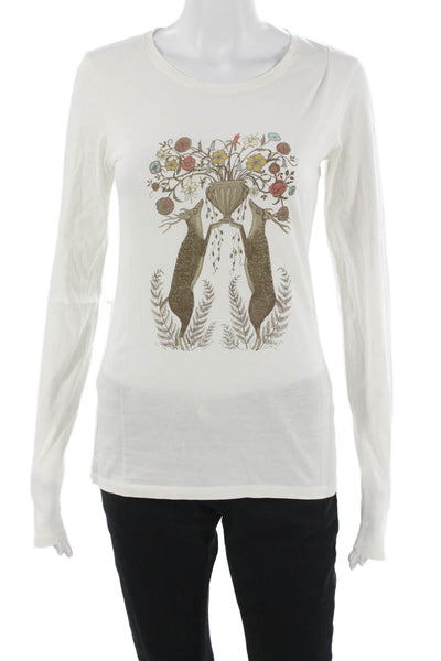 Peruvian Connection Women White Graphic Long Sleeve T-Shirt Size XS