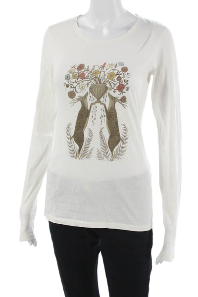 Peruvian Connection Women White Graphic Long Sleeve T-Shirt Size XS