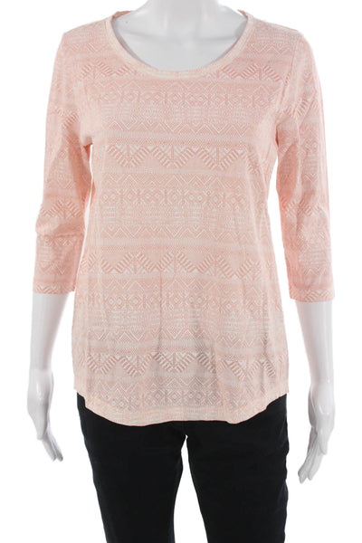 Peruvian Connection Womens Pink Pima Cotton Aztec T-Shirt 3/4 Sleeve Size XS