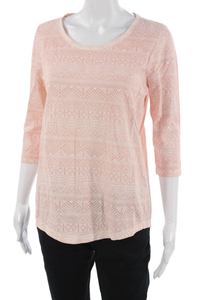 Peruvian Connection Womens Pink Pima Cotton Aztec T-Shirt 3/4 Sleeve Size XS