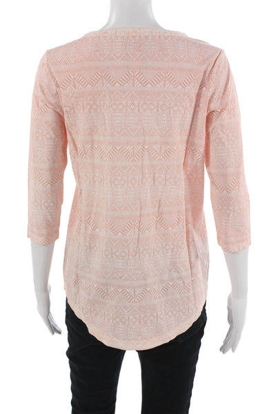 Peruvian Connection Womens Pink Pima Cotton Aztec T-Shirt 3/4 Sleeve Size XS