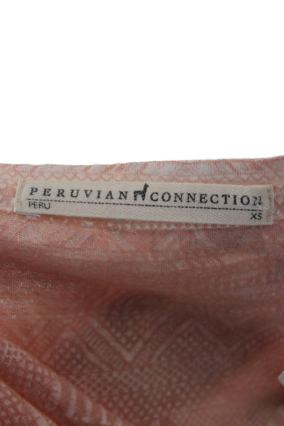 Peruvian Connection Womens Pink Pima Cotton Aztec T-Shirt 3/4 Sleeve Size XS