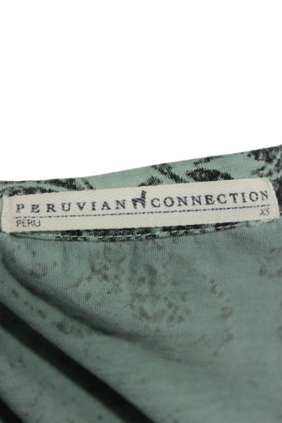 Peruvian Connection Women Paisley Green Pima Cotton Tee Size XS