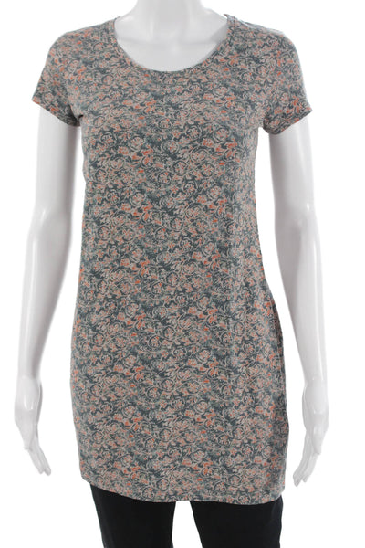 Peruvian Connection Women Boho Floral Tunic Dark Gray Short Sleeve Size S