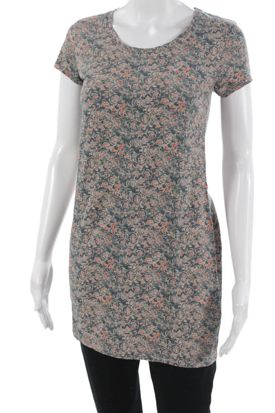 Peruvian Connection Women Boho Floral Tunic Dark Gray Short Sleeve Size S