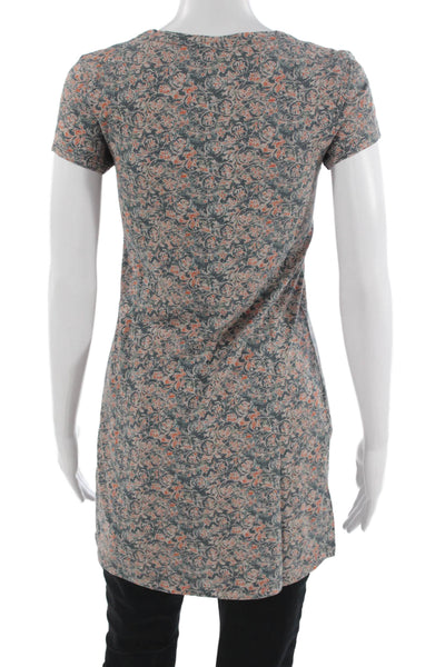 Peruvian Connection Women Boho Floral Tunic Dark Gray Short Sleeve Size S