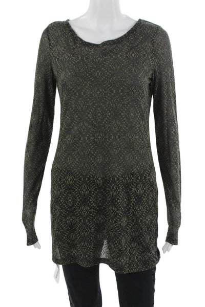 Peruvian Connection Women Black Aztec Tunic Long Sleeve Round Neck Size XS