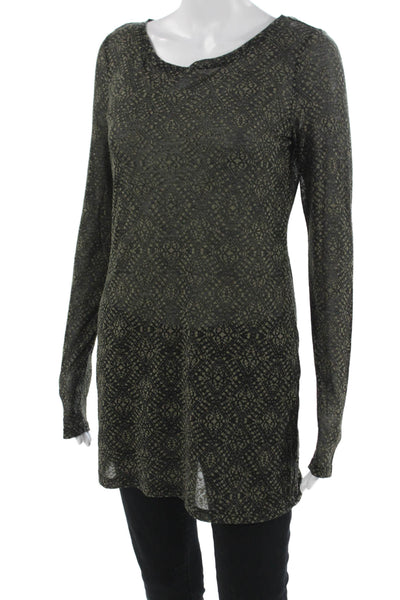 Peruvian Connection Women Black Aztec Tunic Long Sleeve Round Neck Size XS