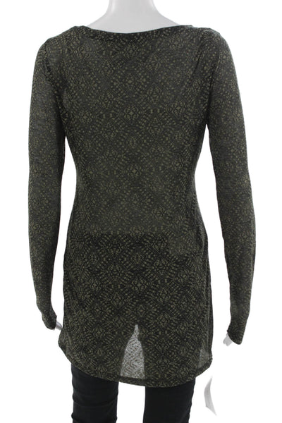 Peruvian Connection Women Black Aztec Tunic Long Sleeve Round Neck Size XS