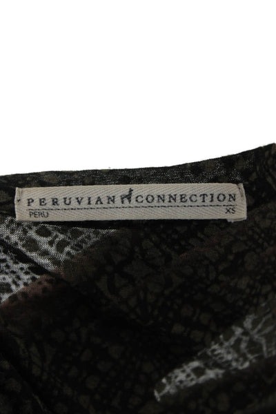 Peruvian Connection Women Black Aztec Tunic Long Sleeve Round Neck Size XS