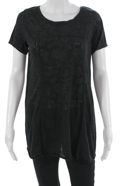 Peruvian Connection Women Tunic Bohemian Black Floral Short Sleeve Size S