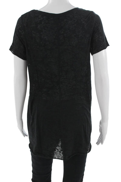 Peruvian Connection Women Tunic Bohemian Black Floral Short Sleeve Size S