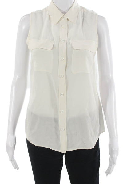 Equipment Femme Women Silk Collared Sleeveless Blouse Button Up White Size XS
